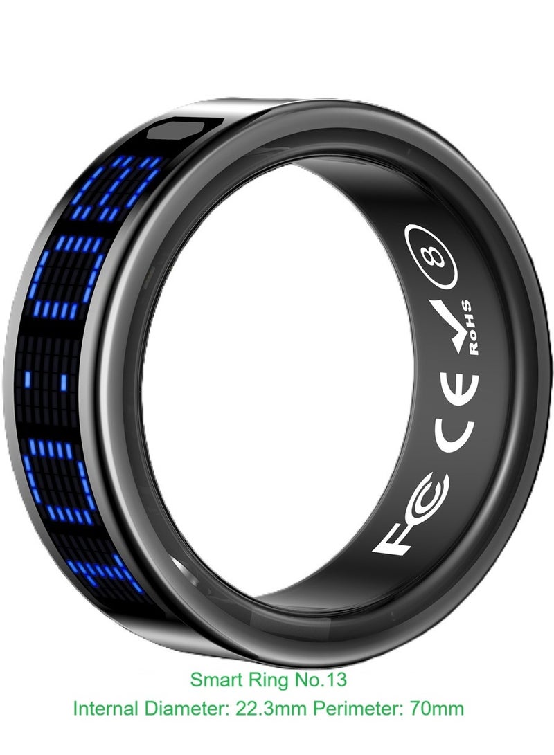 general Smart Ring SR16 for Heart Rate Monitoring, Blood Oxygen Monitoring, Sleep Monitoring, Motion Detection, Multi-Functional Display, All-Weather Protect Your Health with Caller ID Reminder, IP68 Waterproof, Black No.13, Internal Diameter: 22.3mm, Perimeter: 70mm - Image 1